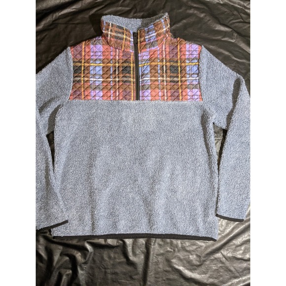 Vera Bradley Teddy Fleece 1/2 Zip Plaid Thunder Blue Quilted Small Medium - Picture 1 of 16